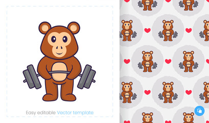 Seamless pattern with cartoon monkey on white background. Can be used on packaging paper, cloth and others.