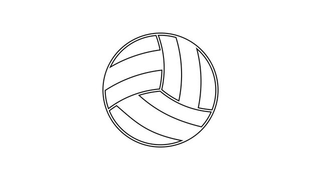 Black line Volleyball ball icon isolated on white background. Sport equipment. 4K Video motion graphic animation