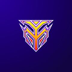 initials MY design esports and gaming logo with helmet armor concept
