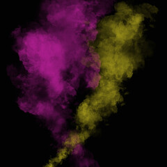 Colored smoke or foggy color highlighted on a light white background. Abstract explosion of pink powder with particles. Colorful dust cloud explodes, holi paint, smog fog effect. smoking an electronic