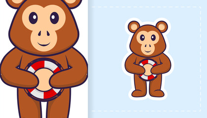 Cute monkey mascot character. Can be used for stickers, patches, textiles, paper. Vector illustration