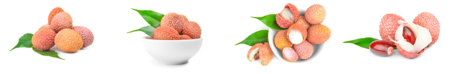 Collage of lichi on white