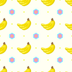 Seamless Pattern Abstract Elements Fruits Food Banana With Flower Vector Design Style Background Illustration Texture For Prints Textiles, Clothing, Gift Wrap, Wallpaper, Pastel