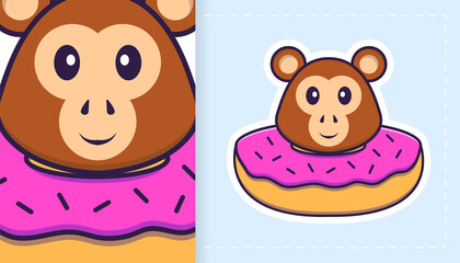 Cute monkey mascot character. Can be used for stickers, patches, textiles, paper. Vector illustration