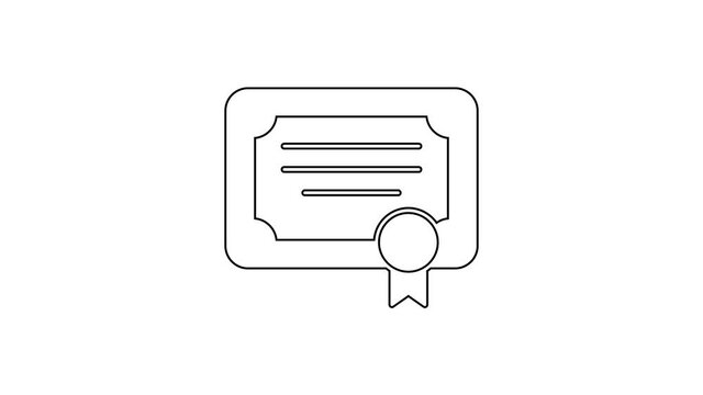 Black line Certificate template icon isolated on white background. Achievement, award, degree, grant, diploma concepts. 4K Video motion graphic animation