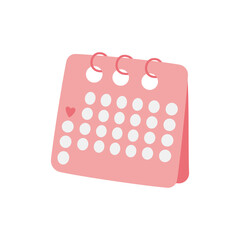 Valentine's day monthly calendar with heart shape on 14th February. Vector doodle flat design.