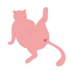 Cute fat cat with heart.  I love you. Valentine's Day. Vector flat design