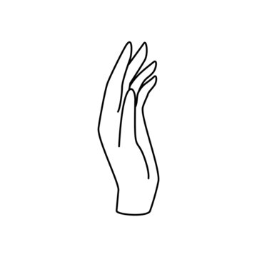 recommend clip art: Line hand vector illustration with relaxed palm, fingers and thumb in elegant expressions. Care and support metaphor.