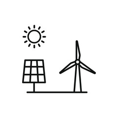 windmill, wind turbine and solar panel. renewable concept icon vector