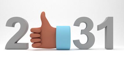 3D illustration of year 2031 with a thumbs up hand