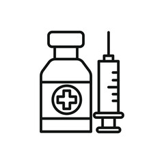 medicine bottle and syringe icon vector