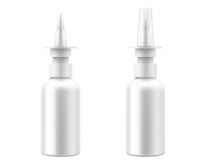 Glossy nasal spray bottle With Transparent Cap mockup , isolated on white background. Template. Realistic 3d vector - obrazy, fototapety, plakaty