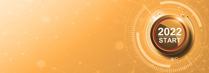 Start 2022. Happy New Year button. 3D illustration