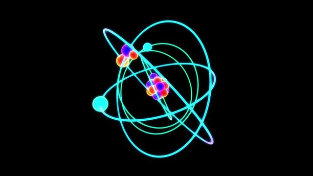 Rotating colorful atom - 3d render looped with alpha channel