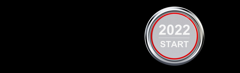 Start 2022. Happy New Year button. 3D illustration