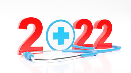 Happy New Year 2022 background with stethoscope. 3D illustration