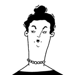 hand drawn caricature portrait of funny plus size woman isolated on white