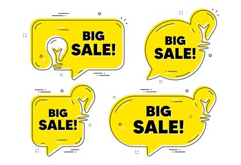 Big Sale text. Idea yellow chat bubbles. Special offer price sign. Advertising Discounts symbol. Big sale chat message banners. Idea lightbulb balloons. Vector
