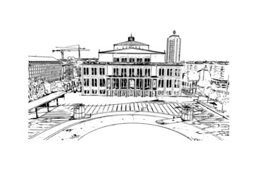 Building view with landmark of Leipzig is the 
city in Germany. Hand drawn sketch illustration in vector.