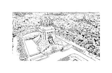 Building view with landmark of Leipzig is the 
city in Germany. Hand drawn sketch illustration in vector.