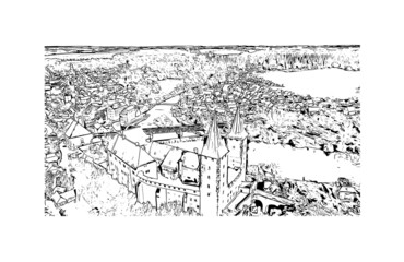 Building view with landmark of Leipzig is the 
city in Germany. Hand drawn sketch illustration in vector.