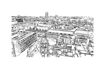 Building view with landmark of Leipzig is the 
city in Germany. Hand drawn sketch illustration in vector.