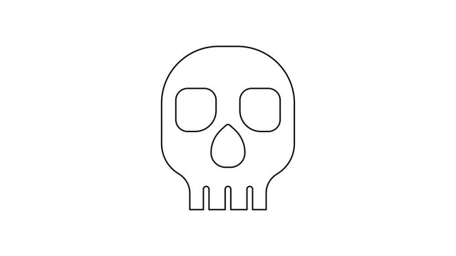 Black line Skull icon isolated on white background. Happy Halloween party. 4K Video motion graphic animation