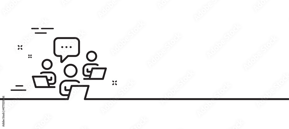 Poster teamwork line icon. remote office sign. team employees symbol. minimal line illustration background.
