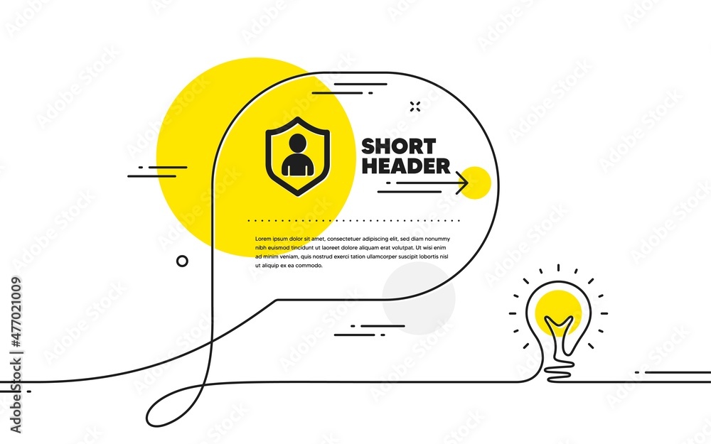 Poster user protection icon. continuous line idea chat bubble banner. profile avatar with shield sign. pers
