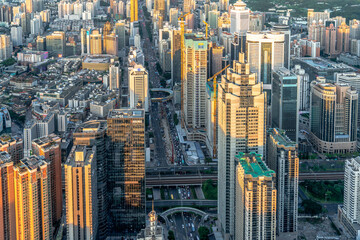 Aerial photo of construction complex in Shenzhen, Guangdong Province, China