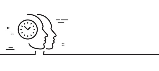 Time management line icon. Clock sign. Teamwork symbol. Minimal line illustration background. Time management line icon pattern banner. White web template concept. Vector