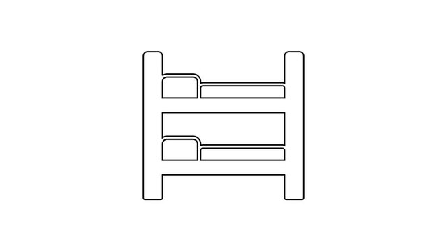 Black line Bunk bed icon isolated on white background. 4K Video motion graphic animation