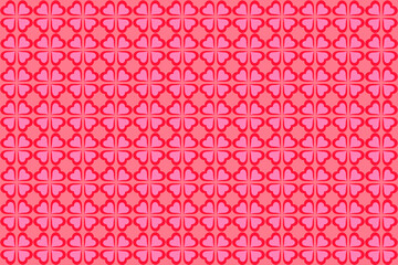 ピンク地にピンクのハートの四つ葉のクローバー模様