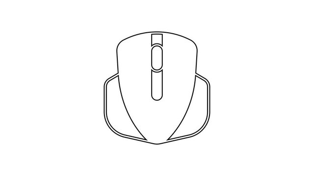 Black line Computer mouse gaming icon isolated on white background. Optical with wheel symbol. 4K Video motion graphic animation