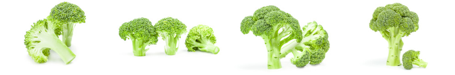 Group of fresh raw broccoli isolated on a white background cutout