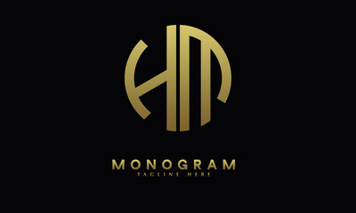 Alphabet HM or MH illustration monogram vector logo template in round shape