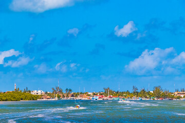 Fototapeta premium Panorama landscape view on beautiful Holbox island turquoise water Mexico.
