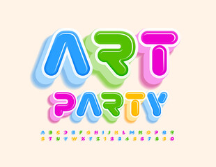 Vector creative poster Art Party with colorful 3D Font. Cute set of Abstract Alphabet Letters and Numbers