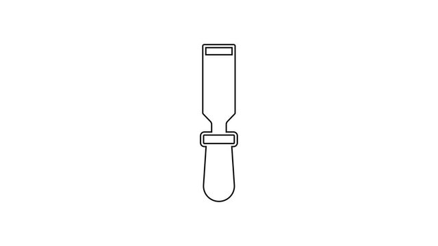 Black line Chisel tool for wood icon isolated on white background. 4K Video motion graphic animation