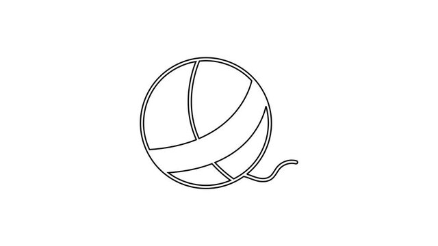 Black line Yarn ball icon isolated on white background. Label for hand made, knitting or tailor shop. 4K Video motion graphic animation