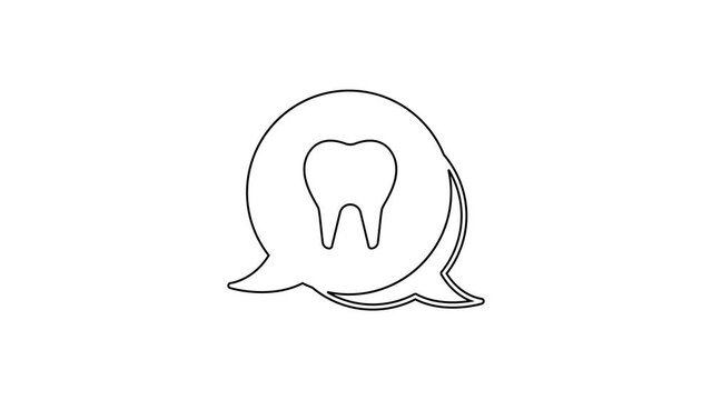 Black line Tooth icon isolated on white background. Tooth symbol for dentistry clinic or dentist medical center and toothpaste package. 4K Video motion graphic animation