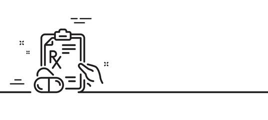 Prescription Rx recipe line icon. Medicine drugs pills sign. Minimal line illustration background. Prescription drugs line icon pattern banner. White web template concept. Vector