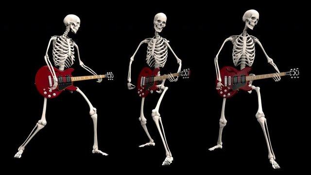 Skeletons playing guitar - 3d render looped with alpha channel, this footage good for almost any music, try it.