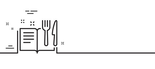 Recipe book line icon. Cutlery sign. Fork, knife symbol. Minimal line illustration background. Recipe book line icon pattern banner. White web template concept. Vector