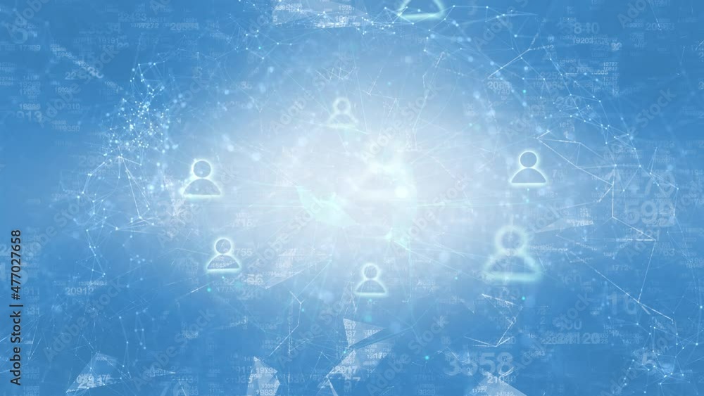 Poster abstract digital network data with people icons motion background.