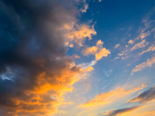 Colorful cloudy sky at sunset, beautiful nature background