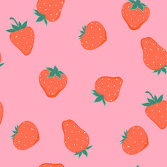 Valentine s day vibe seamless pattern with strawberries. Vector graphics.
