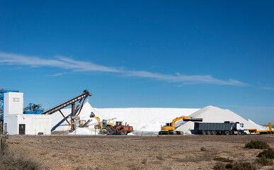 Sea salt production plant. Stacks up for home use and for use on icy roads
