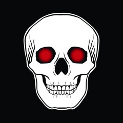 skull with red eyes, hand drawn free vector illustration.