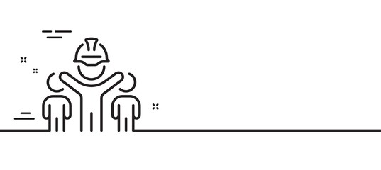 Engineering team line icon. Engineer or architect group sign. Construction helmet symbol. Minimal line illustration background. Engineering team line icon pattern banner. Vector